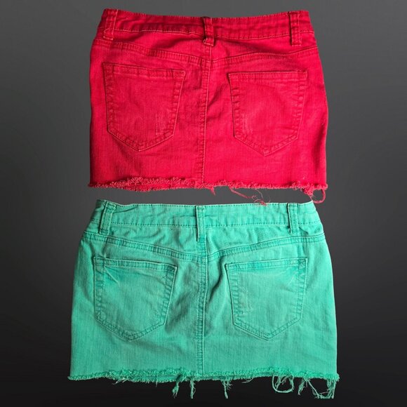 Y2K Low Rise Micro Mini Skirts Size 0 Lot Of 2 Colored Denim Scene Mcbling Gyaru - Picture 2 of 8